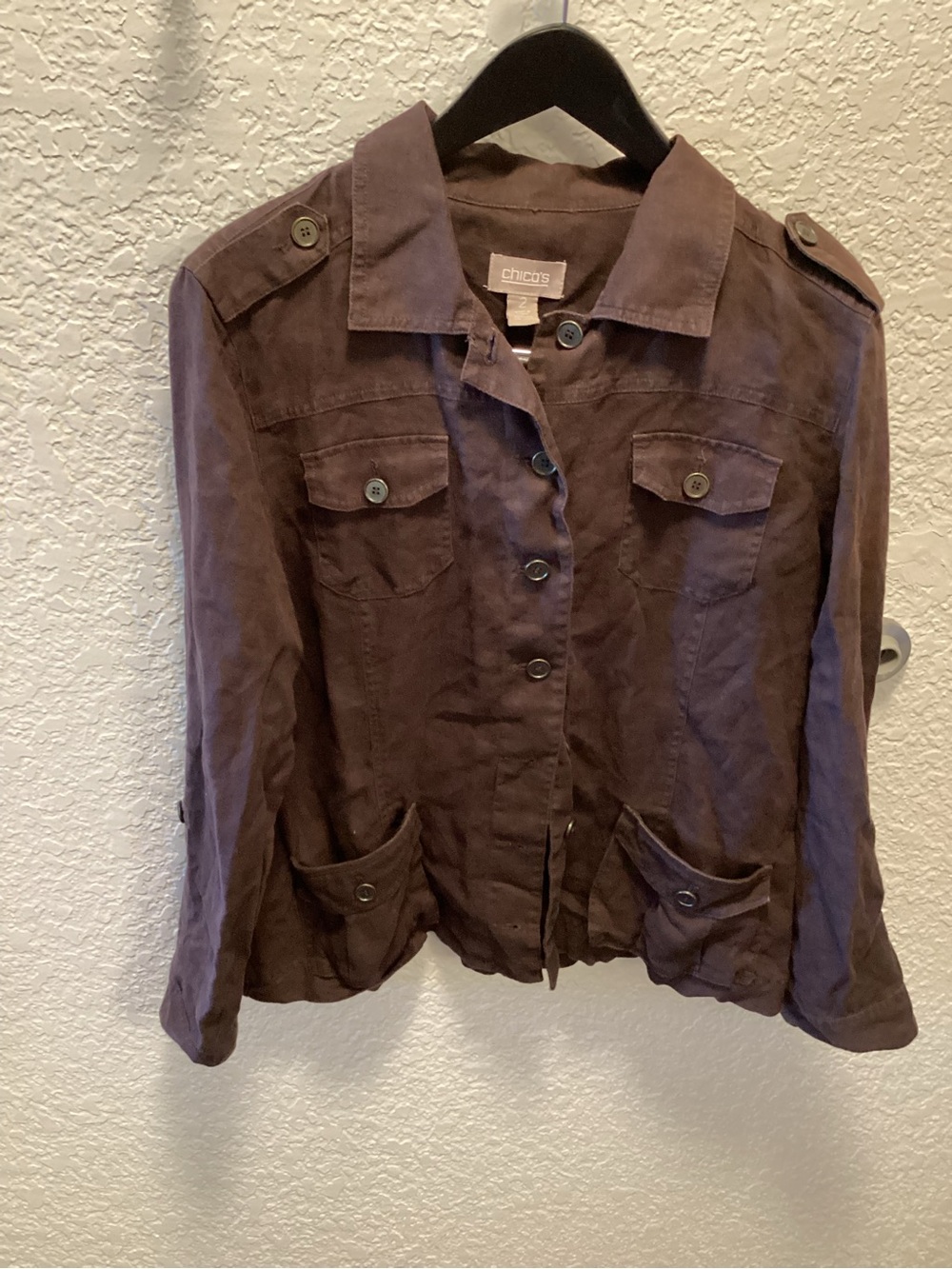 Chico's Dark Brown Utility Jacket with Button Details